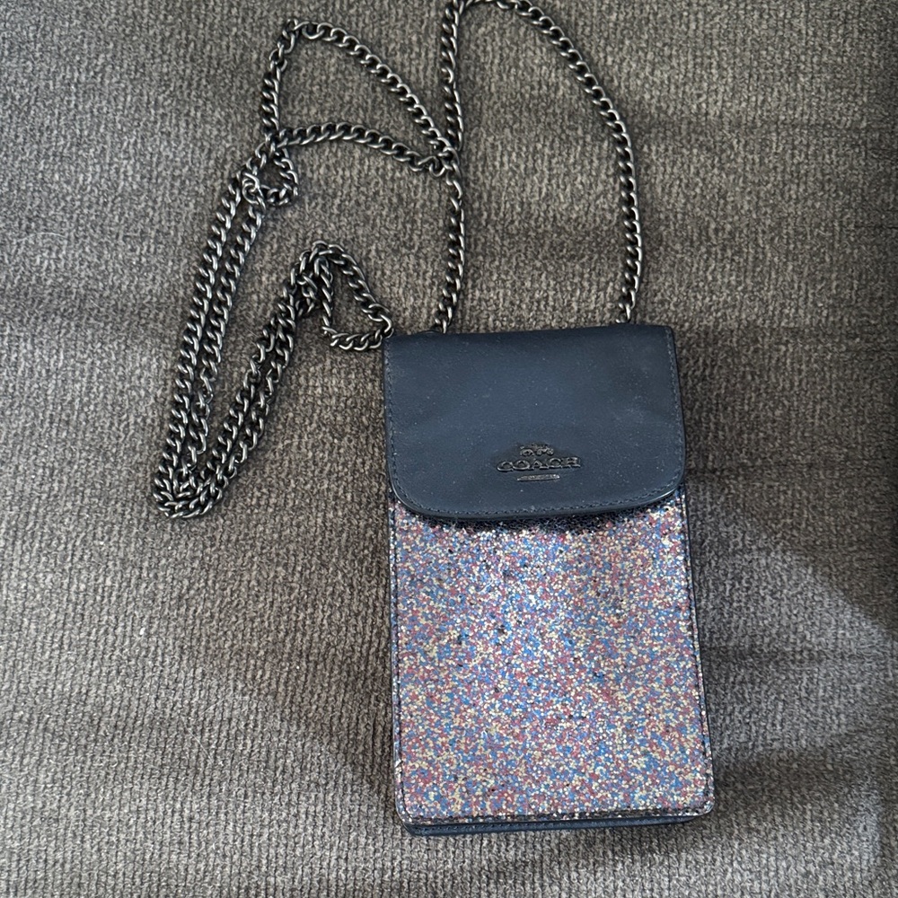 Coach North/South Phone Crossbody Rainbow Blue Glitter Limited Edition # F56281